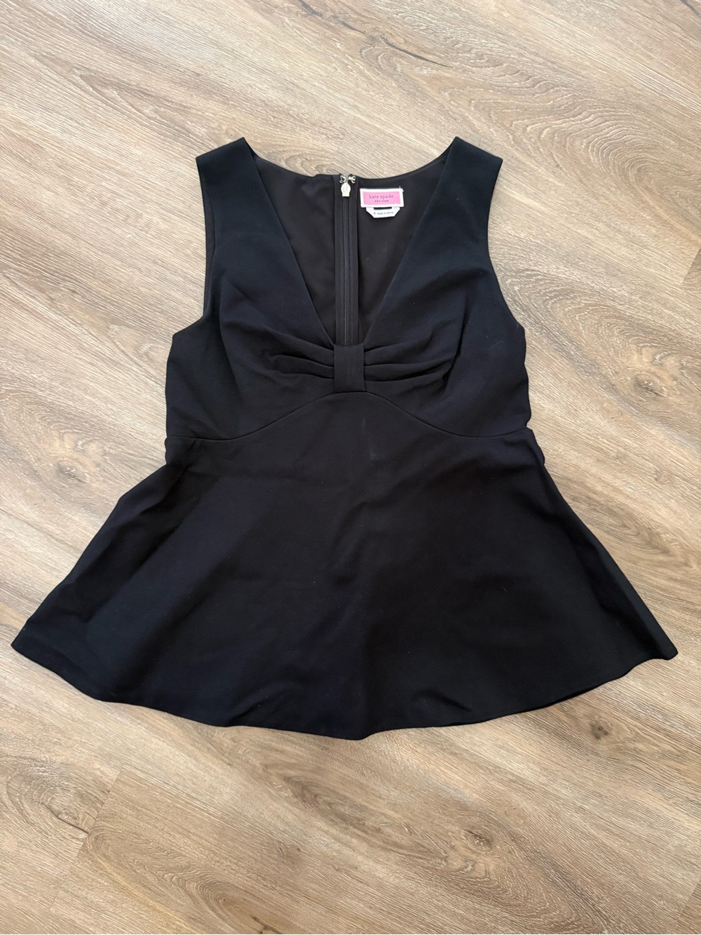 kate spade Black V-Neck Peplum Tank with Knot Detail